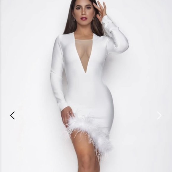 Bodycon Asymmetrical Feather Cocktail Dress - Picture 2 of 8